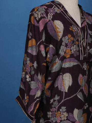 Dark Purple Floral Designed Cotton Salwar Suit - Diadem