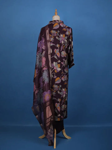 Dark Purple Floral Designed Cotton Salwar Suit - Diadem