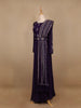 Dark Purple Floral Designed Crepe Gown - Diadem