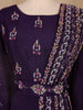 Dark Purple Floral Designed Crepe Gown - Diadem