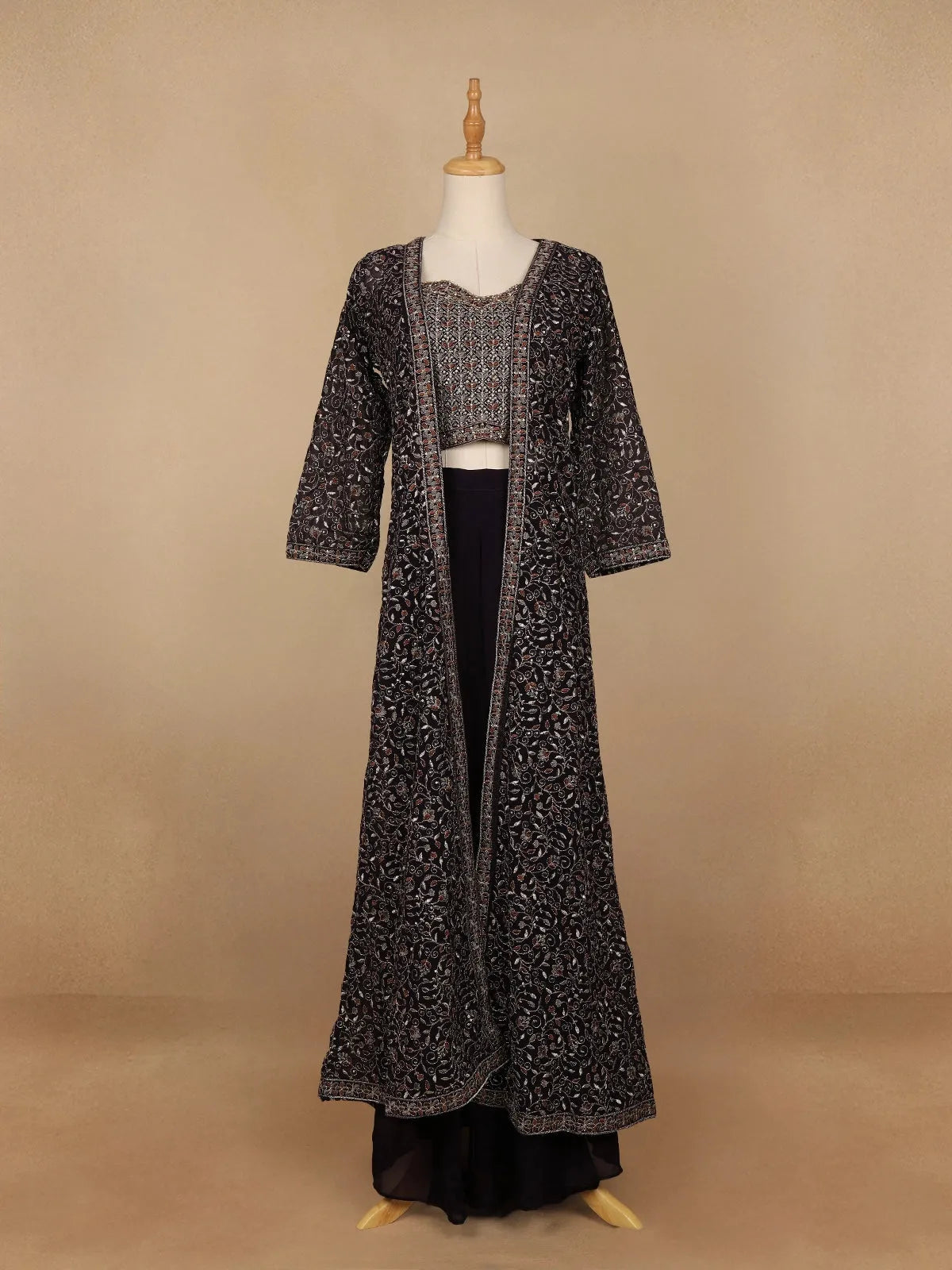 Dark Purple Floral Designed Georgette Palazzo Suit - Diadem