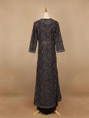 Dark Purple Floral Designed Georgette Palazzo Suit - Diadem