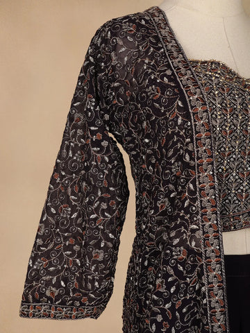 Dark Purple Floral Designed Georgette Palazzo Suit - Diadem