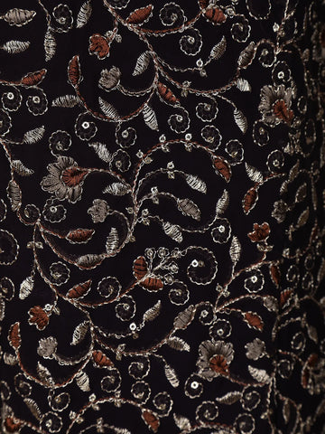 Dark Purple Floral Designed Georgette Palazzo Suit - Diadem