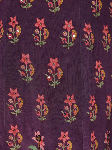 Dark Purple Floral Designed Semi Silk Straight Cut Salwar Suit - Diadem