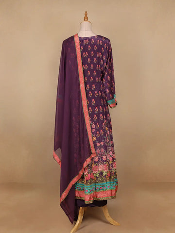 Dark Purple Floral Designed Semi Silk Straight Cut Salwar Suit - Diadem