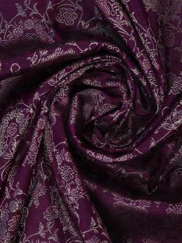 Dark Purple Floral Woven Pure Kanchipuram Silk Saree - Diadem
