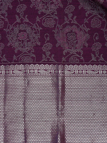 Dark Purple Floral Woven Pure Kanchipuram Silk Saree - Diadem