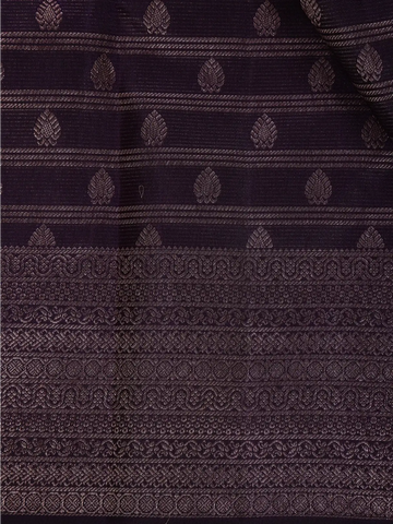 Dark Purple Floral Woven Pure Kanchipuram Silk Saree - Diadem