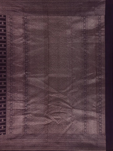 Dark Purple Floral Woven Pure Kanchipuram Silk Saree - Diadem