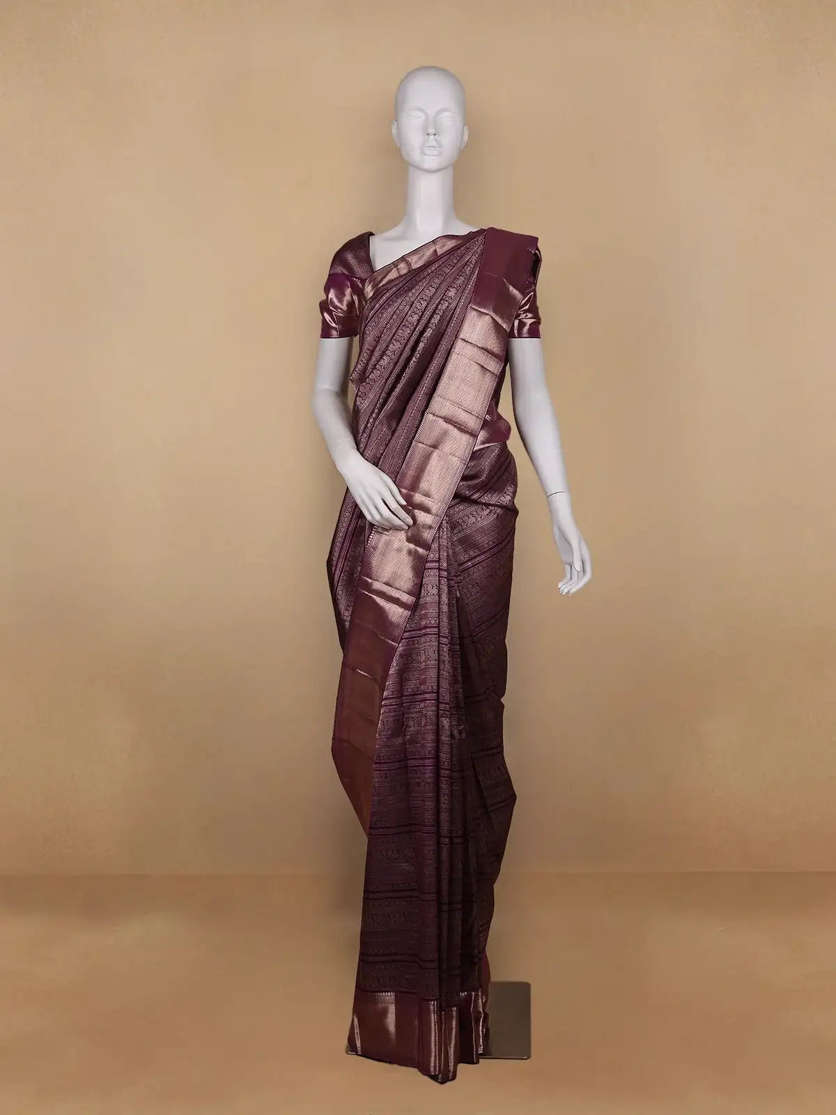 Dark Purple Floral and Peacock Woven Pure Kanchipuram Silk Saree - Diadem
