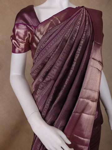 Dark Purple Floral and Peacock Woven Pure Kanchipuram Silk Saree - Diadem