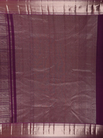 Dark Purple Floral and Peacock Woven Pure Kanchipuram Silk Saree - Diadem