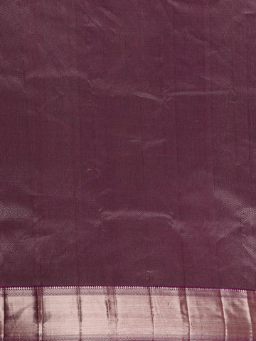Dark Purple Floral and Peacock Woven Pure Kanchipuram Silk Saree - Diadem
