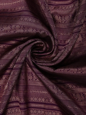 Dark Purple Floral and Peacock Woven Pure Kanchipuram Silk Saree - Diadem