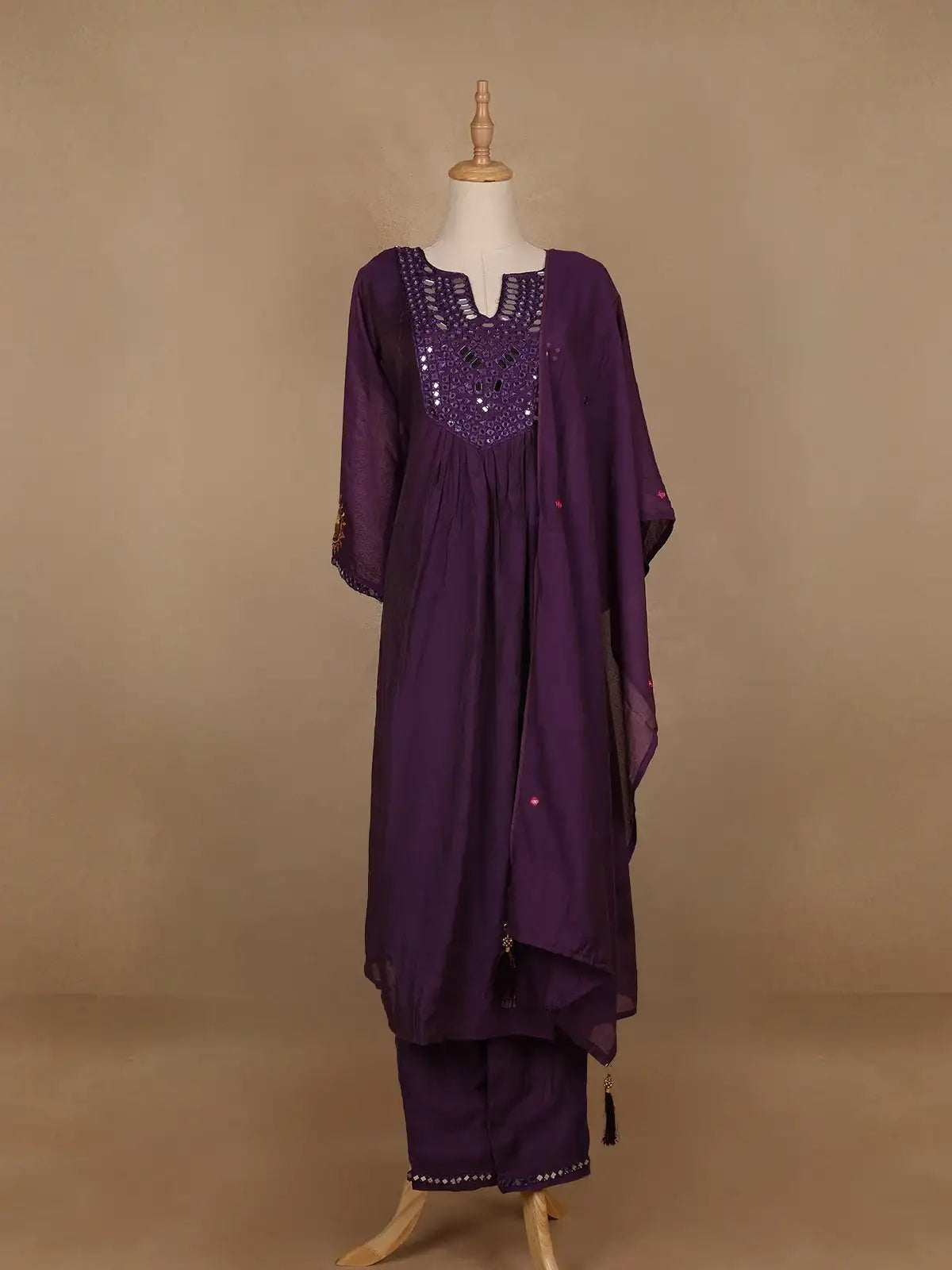 Dark Purple Mirror Worked Cotton Salwar Suit - Diadem