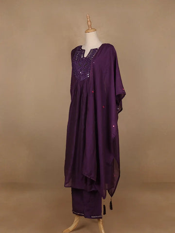 Dark Purple Mirror Worked Cotton Salwar Suit - Diadem