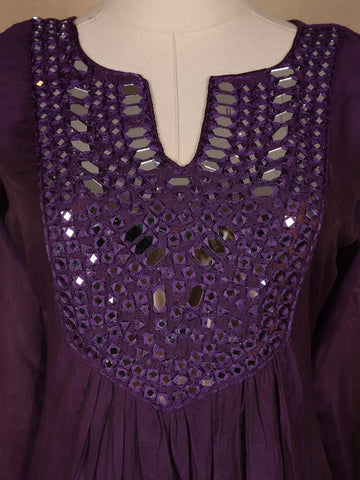 Dark Purple Mirror Worked Cotton Salwar Suit - Diadem
