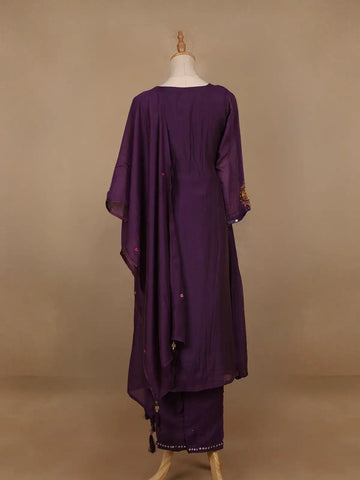 Dark Purple Mirror Worked Cotton Salwar Suit - Diadem