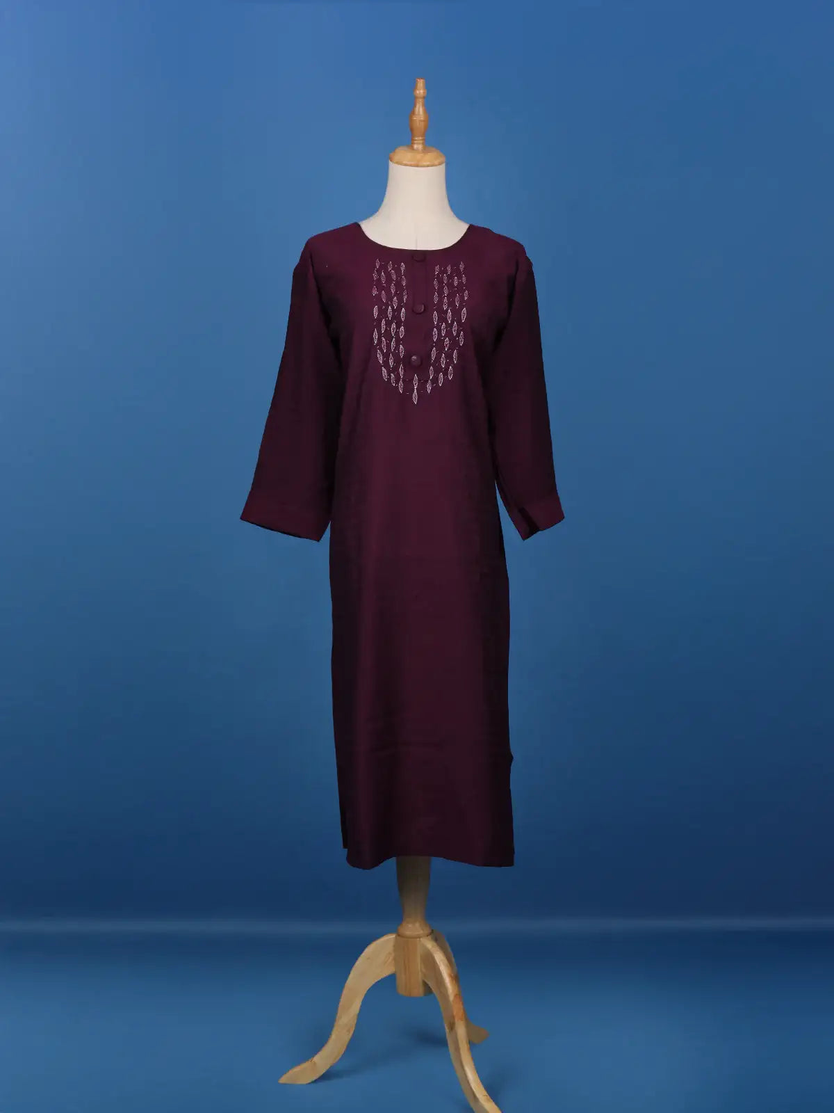 Dark Red Floral Designed Cotton Kurti - Diadem