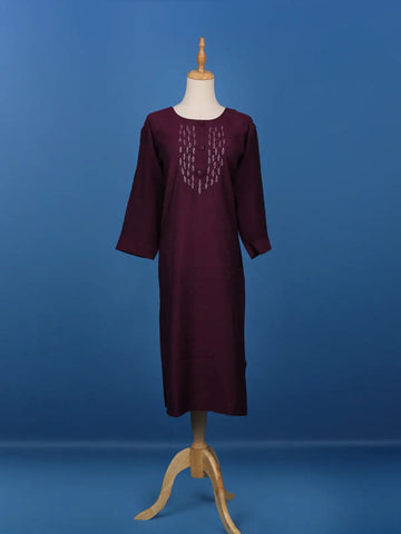 Dark Red Floral Designed Cotton Kurti - Diadem