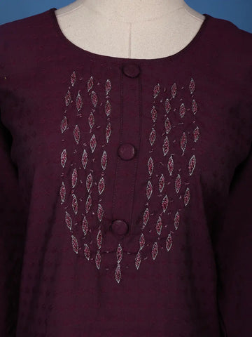 Dark Red Floral Designed Cotton Kurti - Diadem
