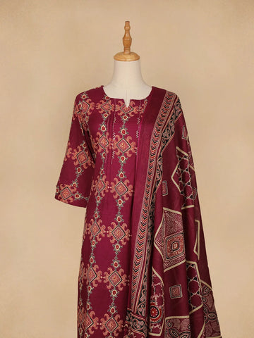 Dark Red Floral Designed Cotton Straight Cut Salwar Suit - Diadem