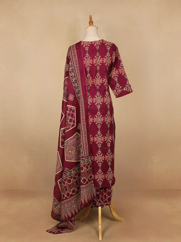 Dark Red Floral Designed Cotton Straight Cut Salwar Suit - Diadem