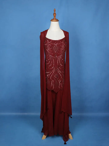 Dark Red Floral Designed Georgette Palazzo Salwar Suit - Diadem