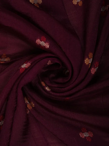 Dark Red Floral Designed Raw Silk Saree - Diadem