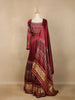 Dark Red Floral Designed Semi Silk Gown - Diadem
