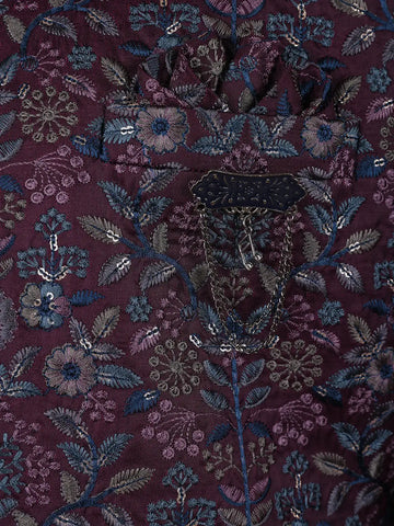 Dark Red Floral Designed Sherwani Suit for Reception - Diadem