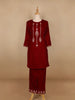 Dark Red Floral Designed Velvet Co Ord Salwar Suit - Diadem