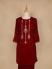 Dark Red Floral Designed Velvet Co Ord Salwar Suit - Diadem