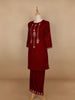 Dark Red Floral Designed Velvet Co Ord Salwar Suit - Diadem