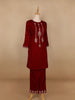 Dark Red Floral Designed Velvet Co Ord Salwar Suit - Diadem