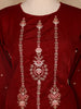 Dark Red Floral Designed Velvet Co Ord Salwar Suit - Diadem