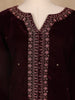 Dark Red Floral Designed Velvet Co Ord Salwar Suit - Diadem