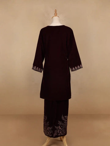 Dark Red Floral Designed Velvet Co Ord Salwar Suit - Diadem
