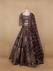 Dark Red Floral Embroidered Semi Silk Lehenga for Brides - Diadem