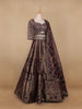 Dark Red Floral Embroidered Semi Silk Lehenga for Brides - Diadem