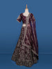 Dark Red Floral Embroidery Bridesmaid Raw Silk Lehenga - Diadem