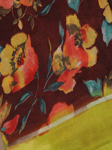 Dark Red Floral Prints Fancy Georgette Saree - Diadem