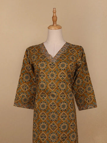 Dark Yellow Floral Designed Cotton Salwar Suit - Diadem
