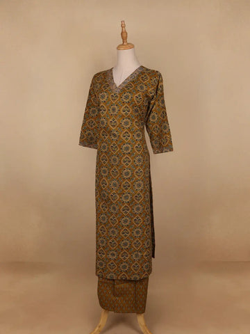 Dark Yellow Floral Designed Cotton Salwar Suit - Diadem