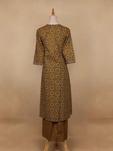 Dark Yellow Floral Designed Cotton Salwar Suit - Diadem