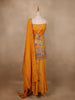 Dark Yellow Floral Embroidery Organza Palazzo Salwar Suit - Diadem