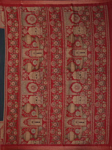 Deep Blue Solid Design Floral Motif Border Cotton Saree - Diadem