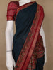 Deep Blue Solid Design Floral Motif Border Cotton Saree - Diadem