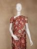 Deep Coral Floral Printed Tussar Silk Saree - Diadem